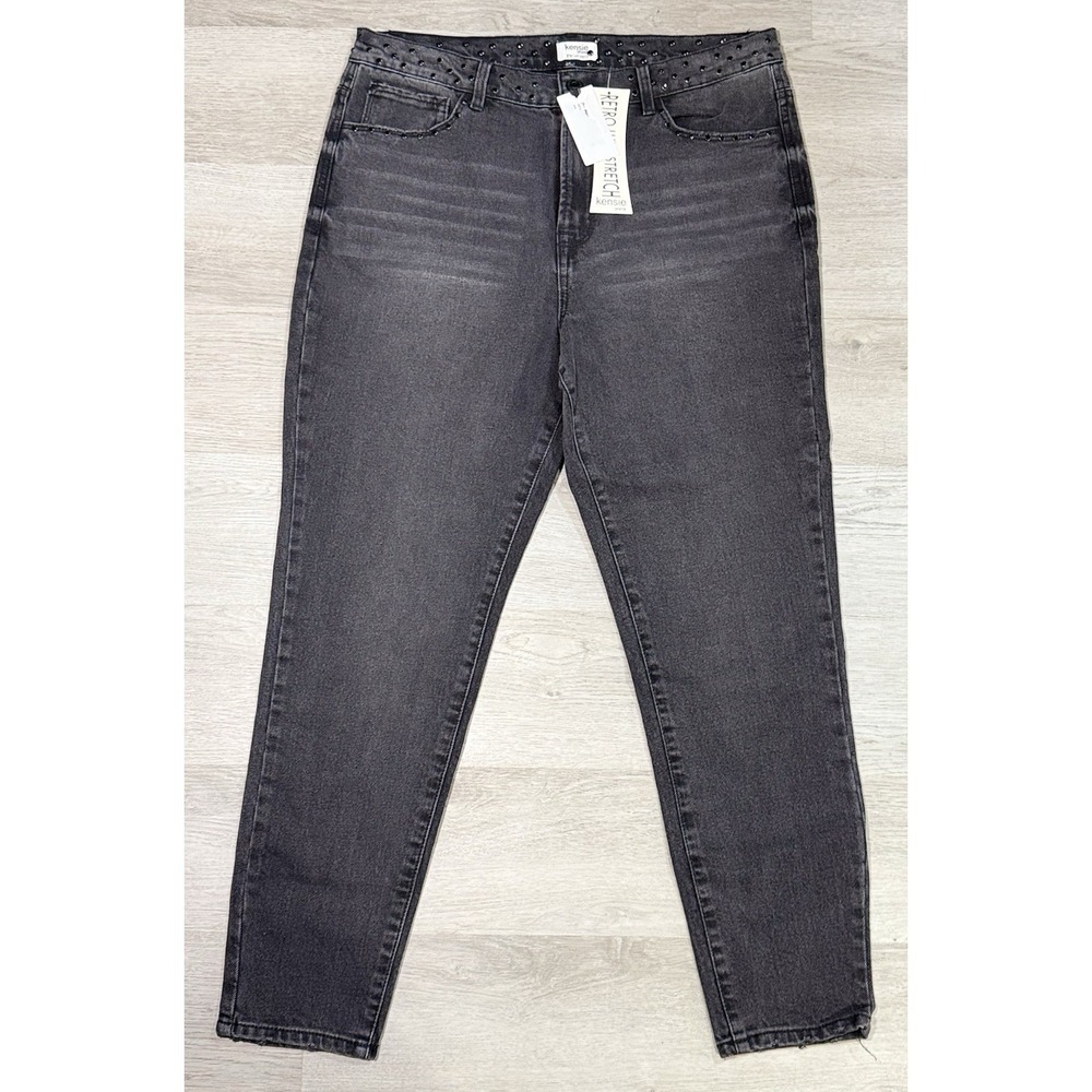 Kensie Retro Luxe Stretch Jeans Women's 12/31 High Rise Charcoal Rhinestone NWT